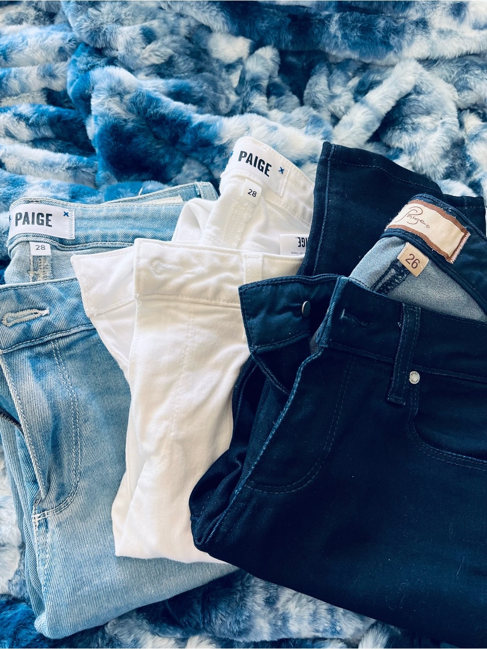 PAIGE Skinny Jeans Trio in Light Blue, White & Black